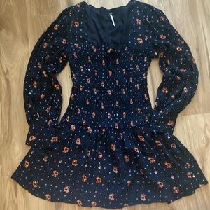 Free People Women’s Two Faces Floral Smocked Puff Sleeve Mini Dress Size M